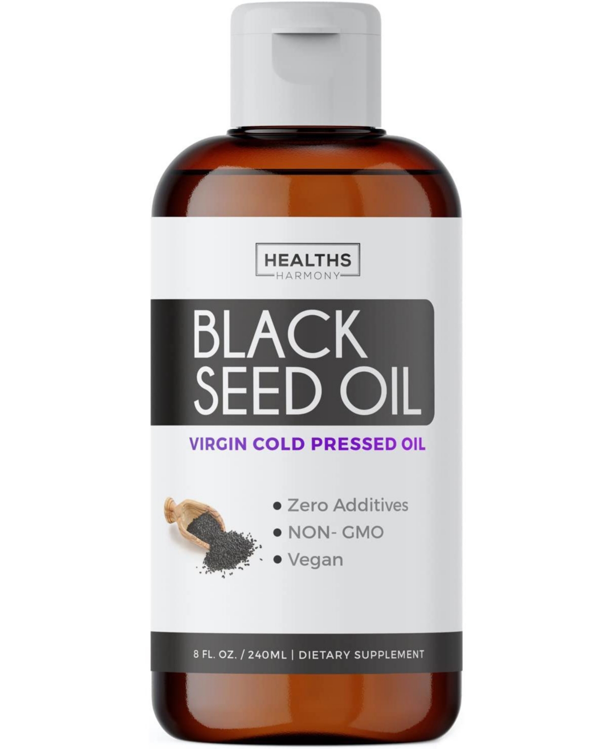 Organic Black Seed Oil Liquid (8 fl oz) Premium Cold-Pressed Nigella Sativa Producing Pure Black Cumin Seed Oil