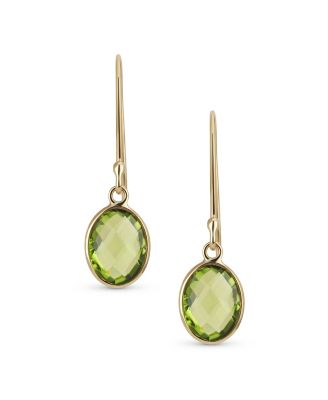 Classic Elegant 10K Gold Faceted Briolette Bezel Set Oval Olive Green Peridot Dangle Drop Earrings Wire Fish Hook