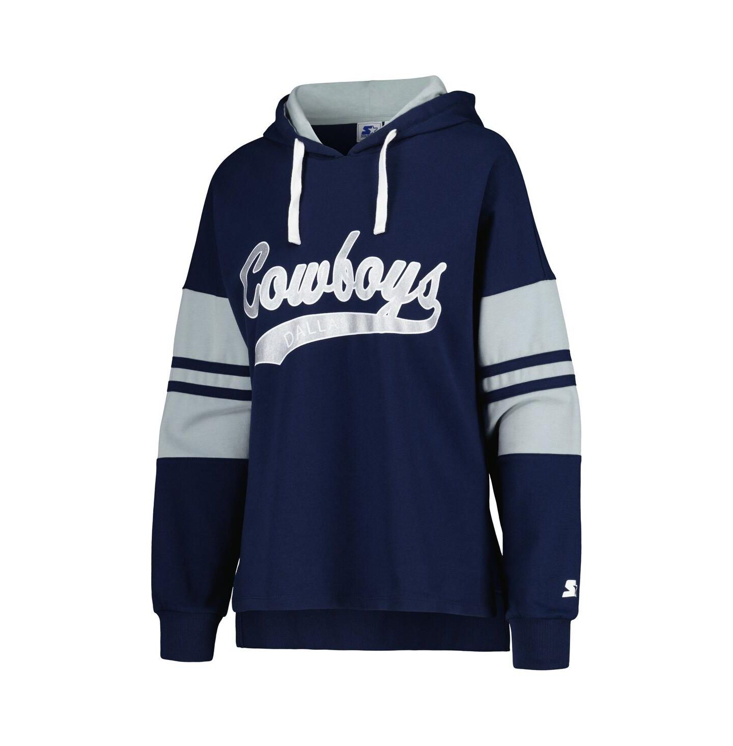 Женское худи Starter Navy Dallas Cowboys Bump And Run Long Sleeve T-shirt — фото 3