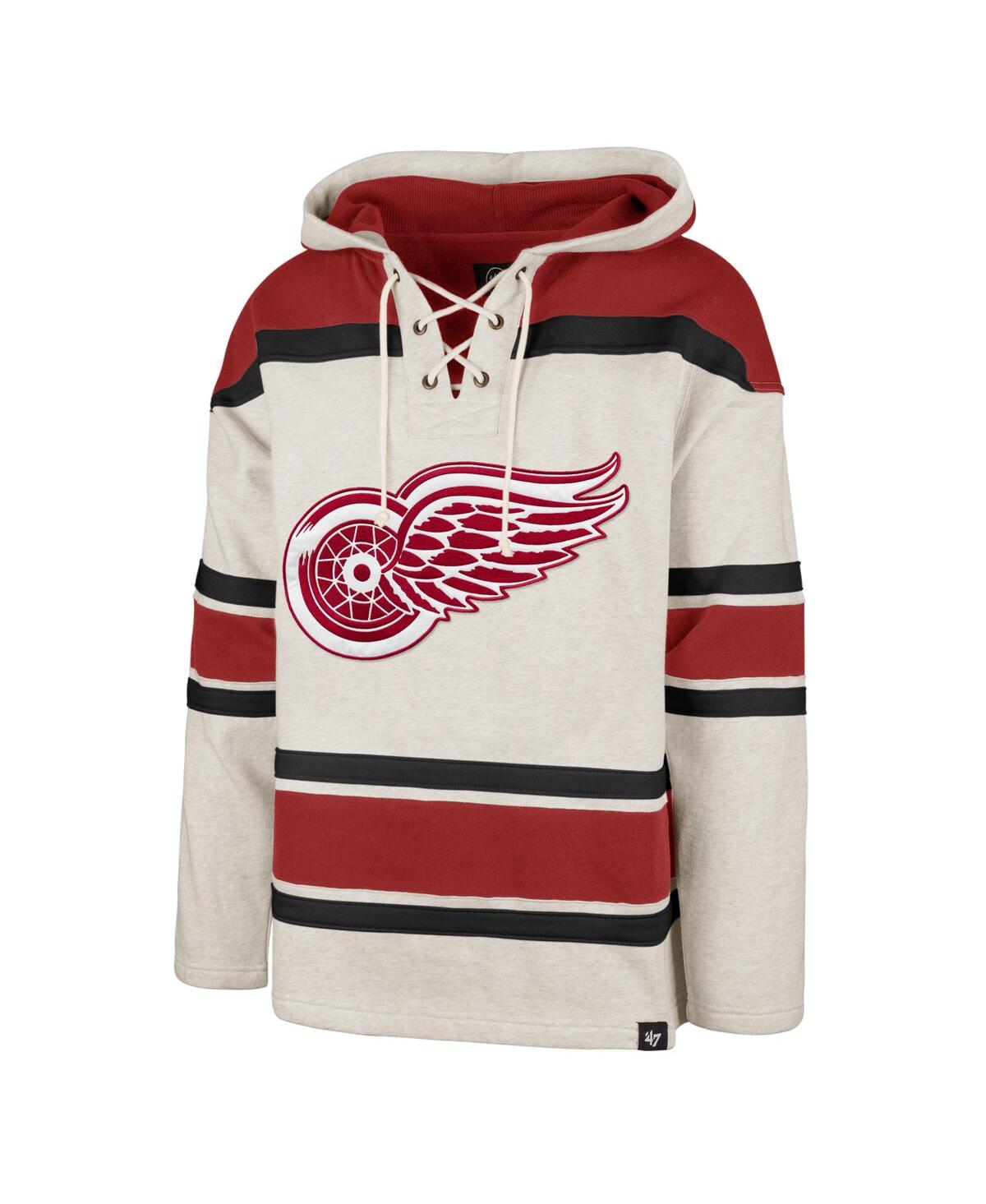Men's '47 BrandDetroit Red Wings Rockaway Lace-Up Pullover Hoodie - Oatmeal