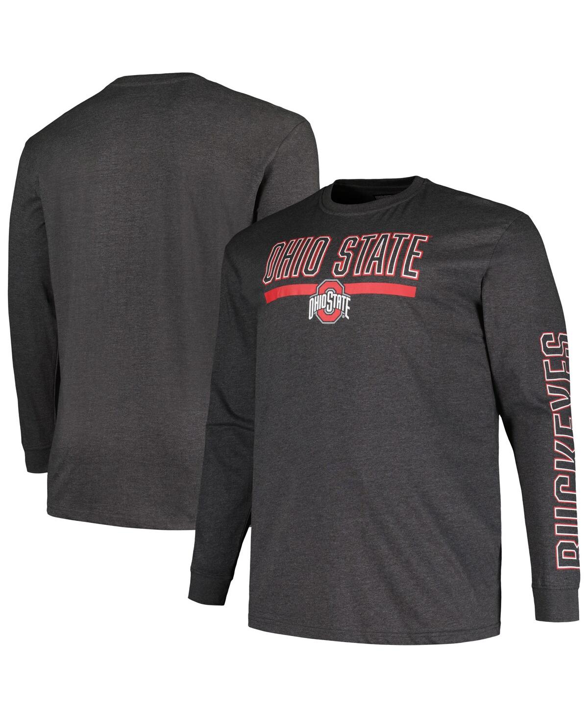 Shop Profile Men's  Heather Charcoal Ohio State Buckeyes Big And Tall Two-hit Graphic Long Sleeve T-shirt