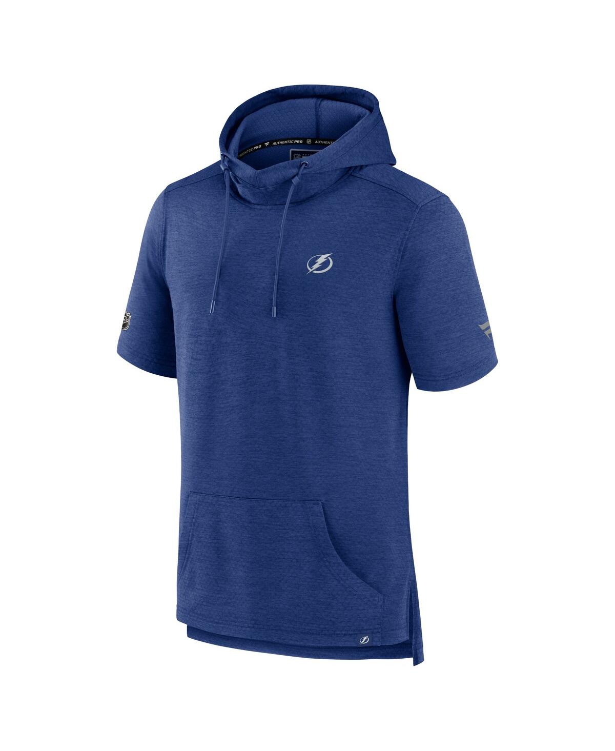 Men's FanaticsTampa Bay Lightning Authentic Pro Short Sleeve Pullover Hoodie - Heather Blue