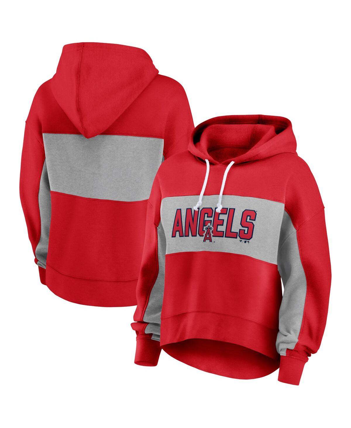 Shop Fanatics Women's  Red Los Angeles Angels Filled Stat Sheet Pullover Hoodie