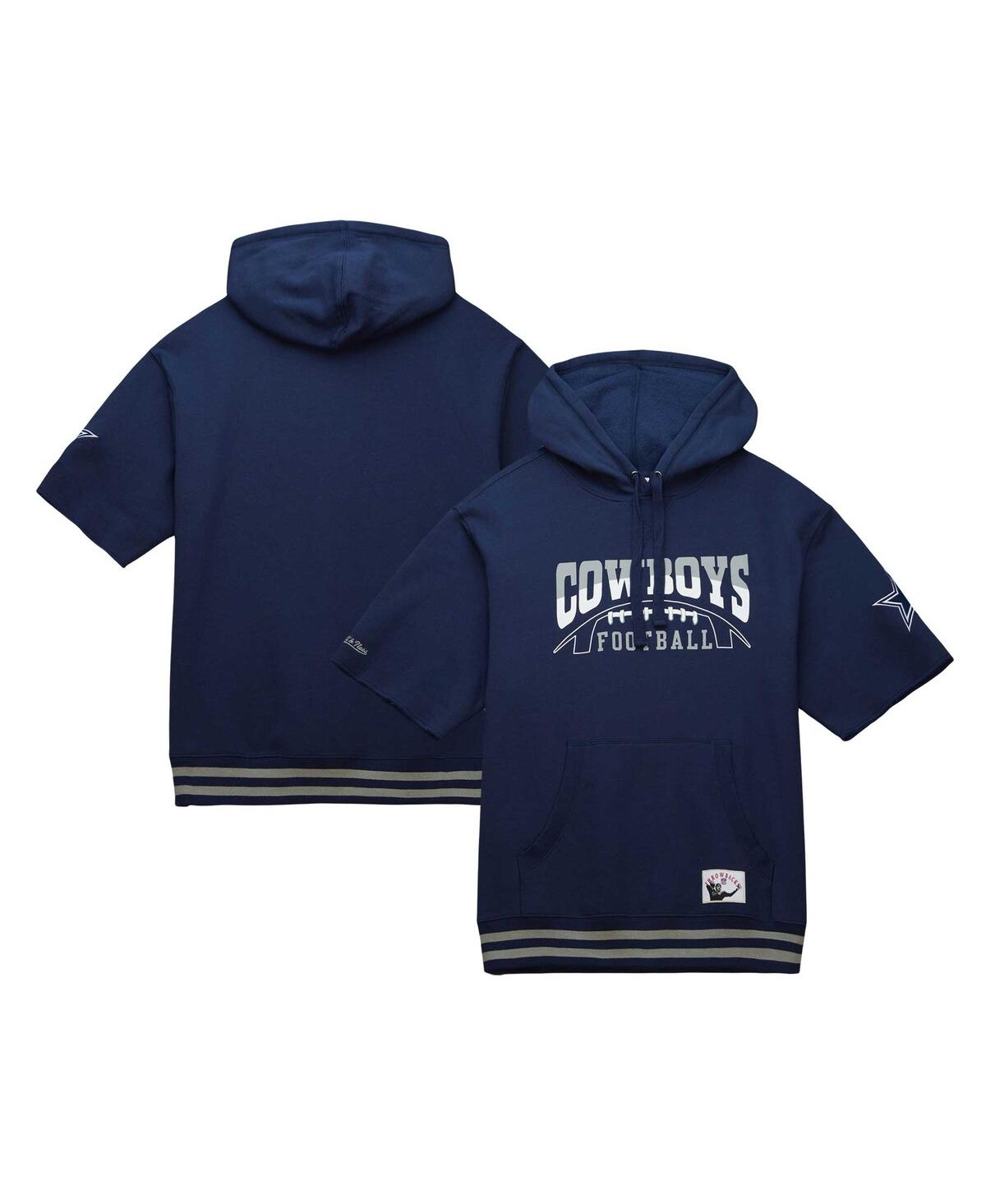 Shop Mitchell & Ness Men's  Navy Dallas Cowboys Pre-game Short Sleeve Pullover Hoodie