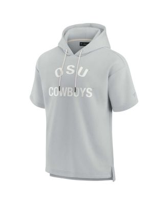 Men's and Women's Gray Oklahoma State Cowboys Super Soft Fleece Short Sleeve Pullover Hoodie