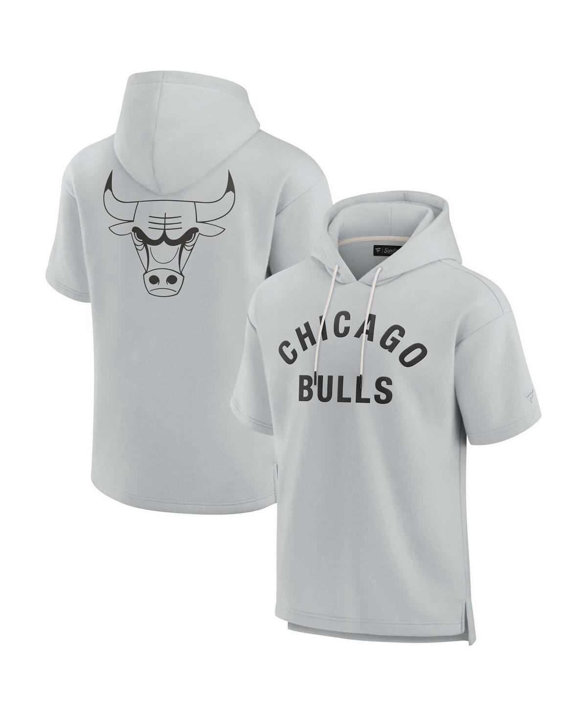 Men's and Women's Fanatics Signature Gray Chicago Bulls Super Soft Fleece Short Sleeve Pullover Hoodie - Gray