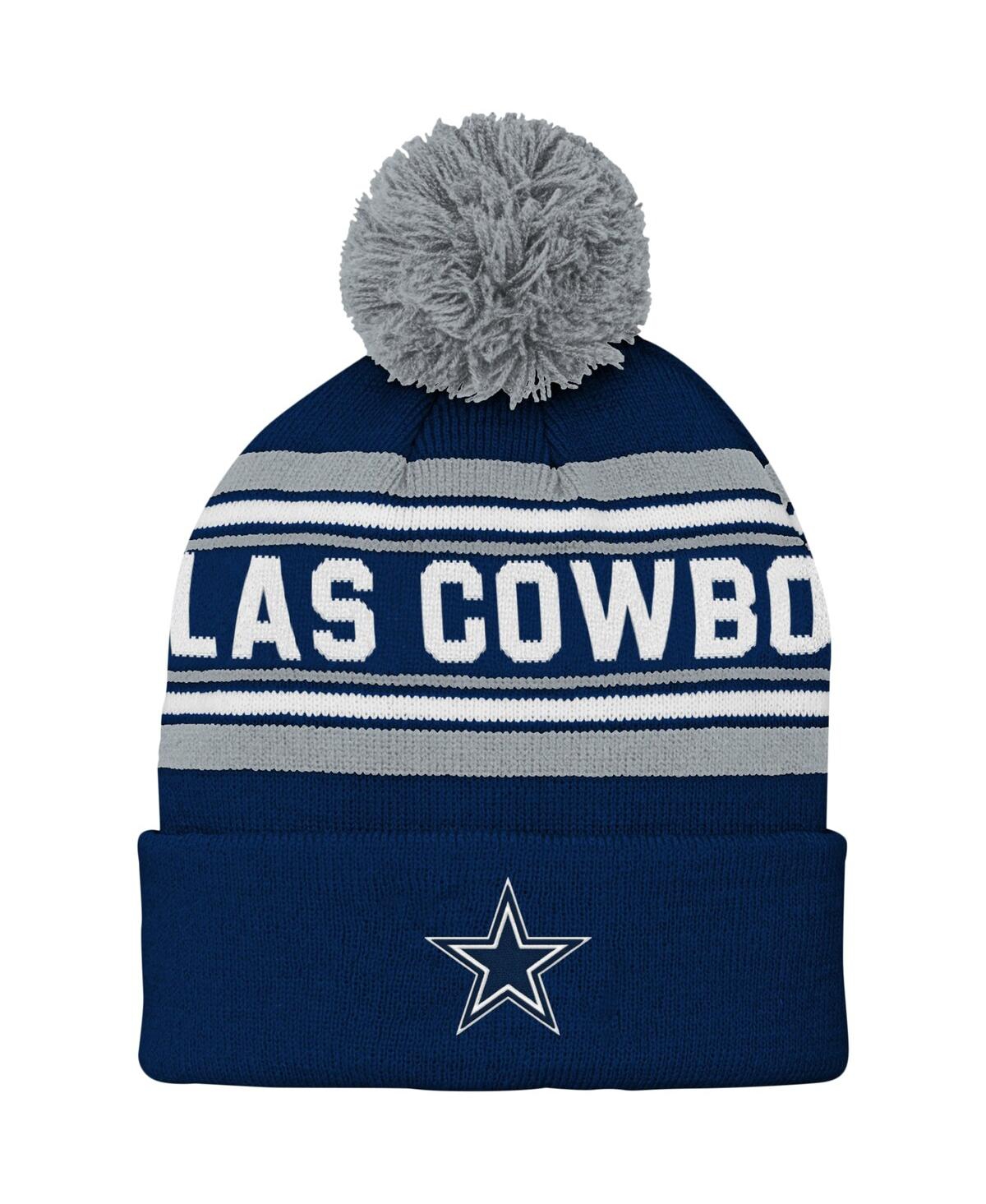 Outerstuff Kids' Youth Boys And Girls Navy Dallas Cowboys Jacquard Cuffed Knit Hat With Pom