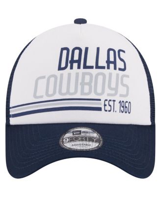 Men's White, Navy Dallas Cowboys Stacked A-Frame Trucker 9FORTY Adjustable Hat