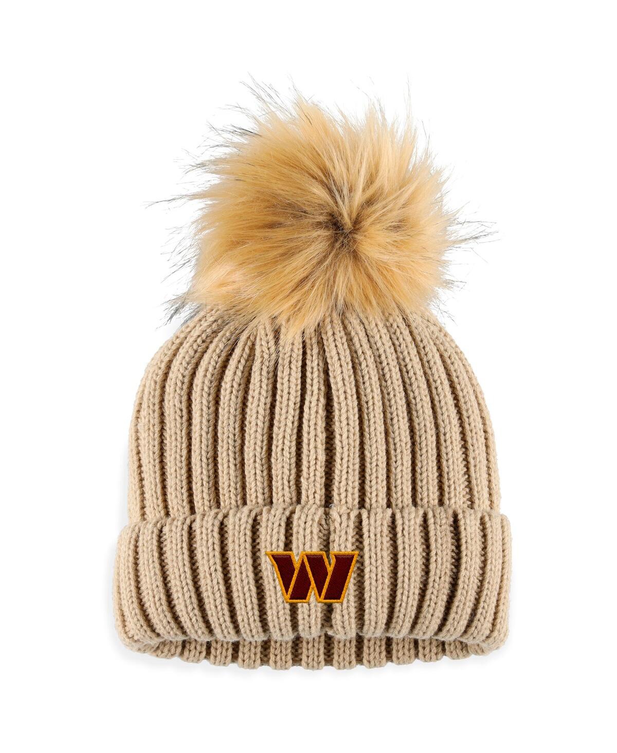 Wear By Erin Andrews Women's  Natural Washington Commanders Neutral Cuffed Knit Hat With Pom