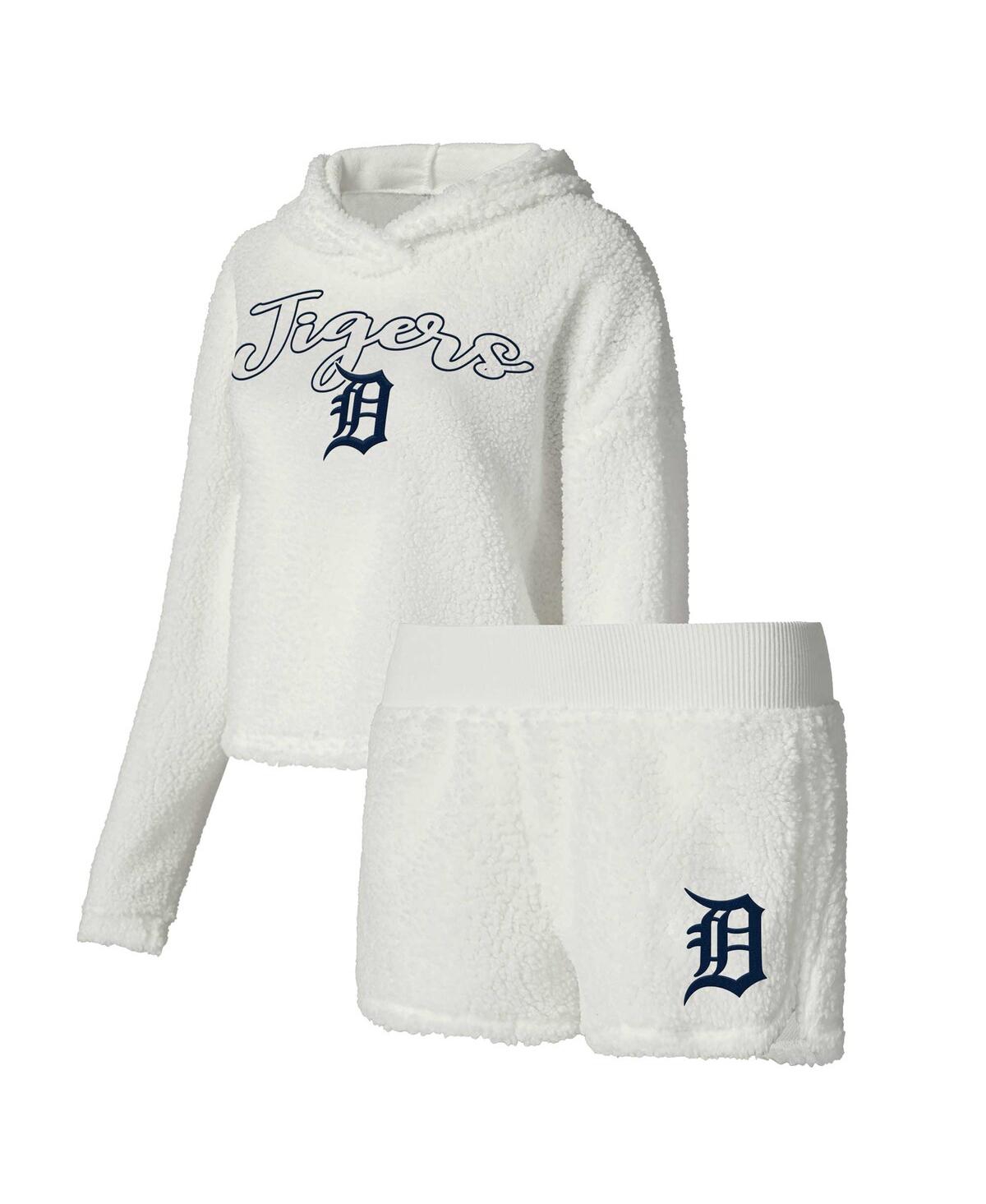 Concepts Sport Women's  Cream Detroit Tigers Fluffy Hoodie Top And Shorts Sleep Set