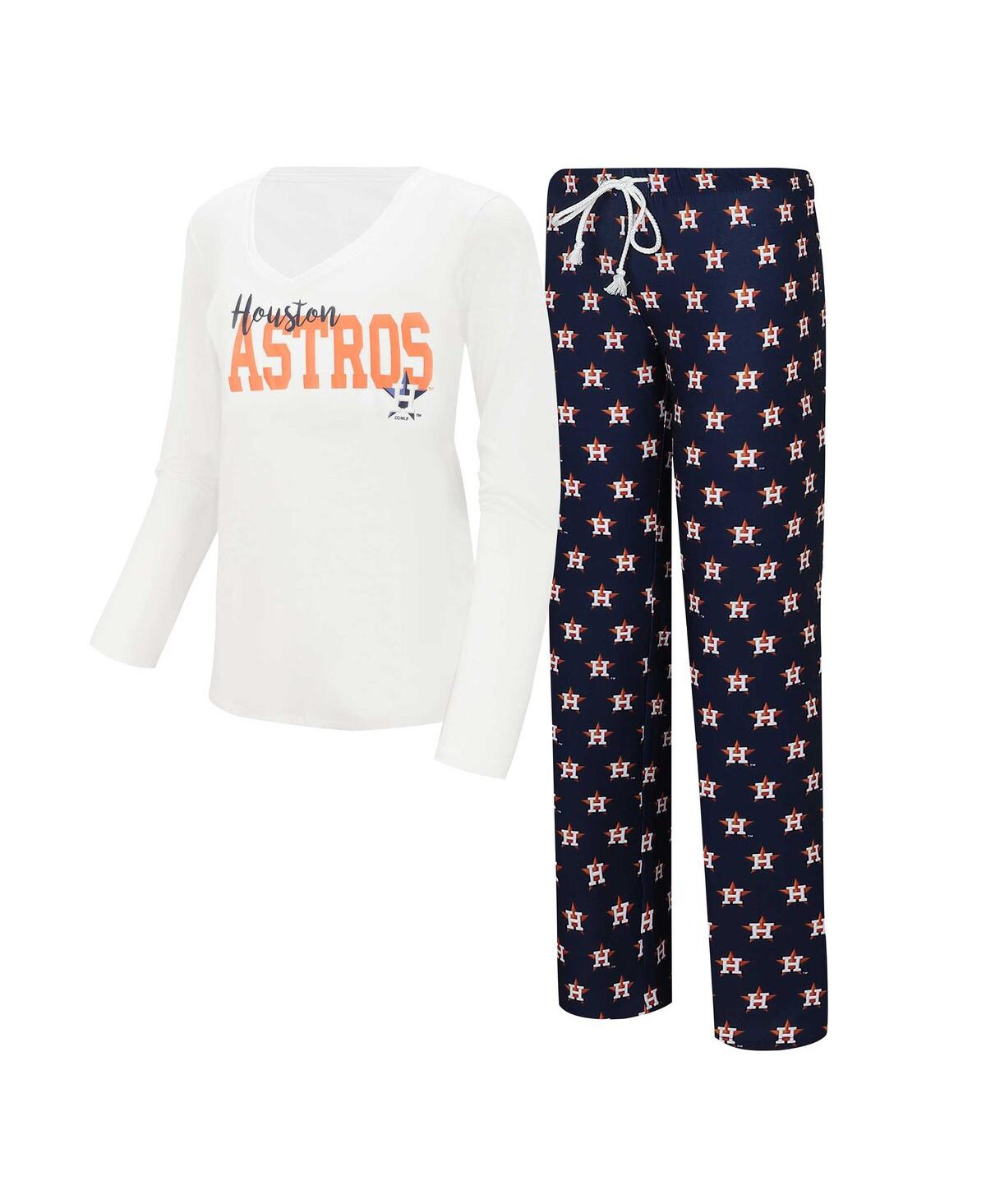 Shop Concepts Sport Women's  White, Navy Houston Astros Long Sleeve V-neck T-shirt And Gauge Pants Sleep S In White,navy