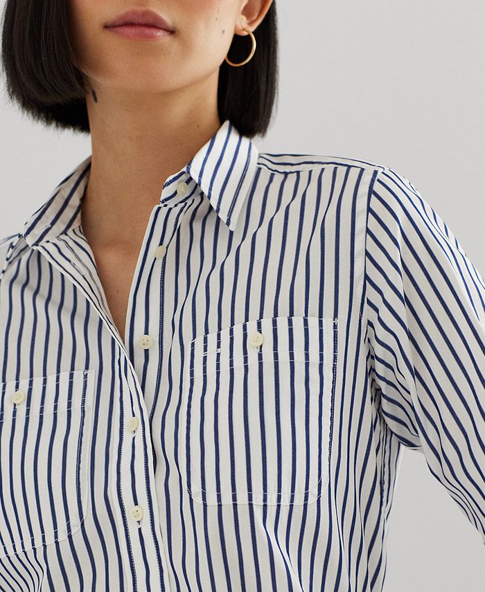 Lauren Ralph Lauren Petite Striped Roll-Tab Shirt - Macy's