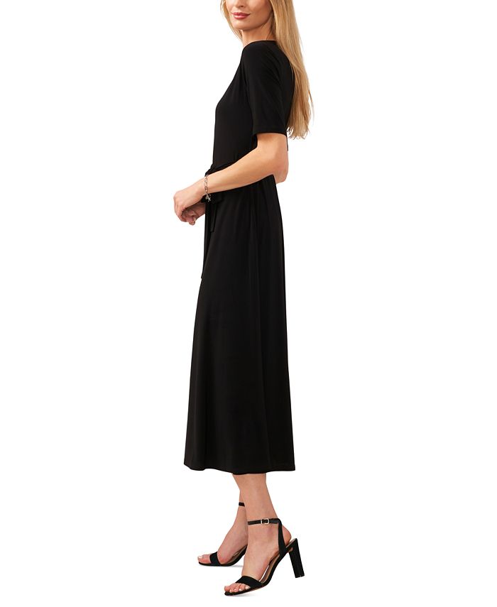 Beautife Women's Plus Size V Neck Midi Dress | Ribbed Knit Short Sleeve Belted A-Line Summer Dress - View #6
