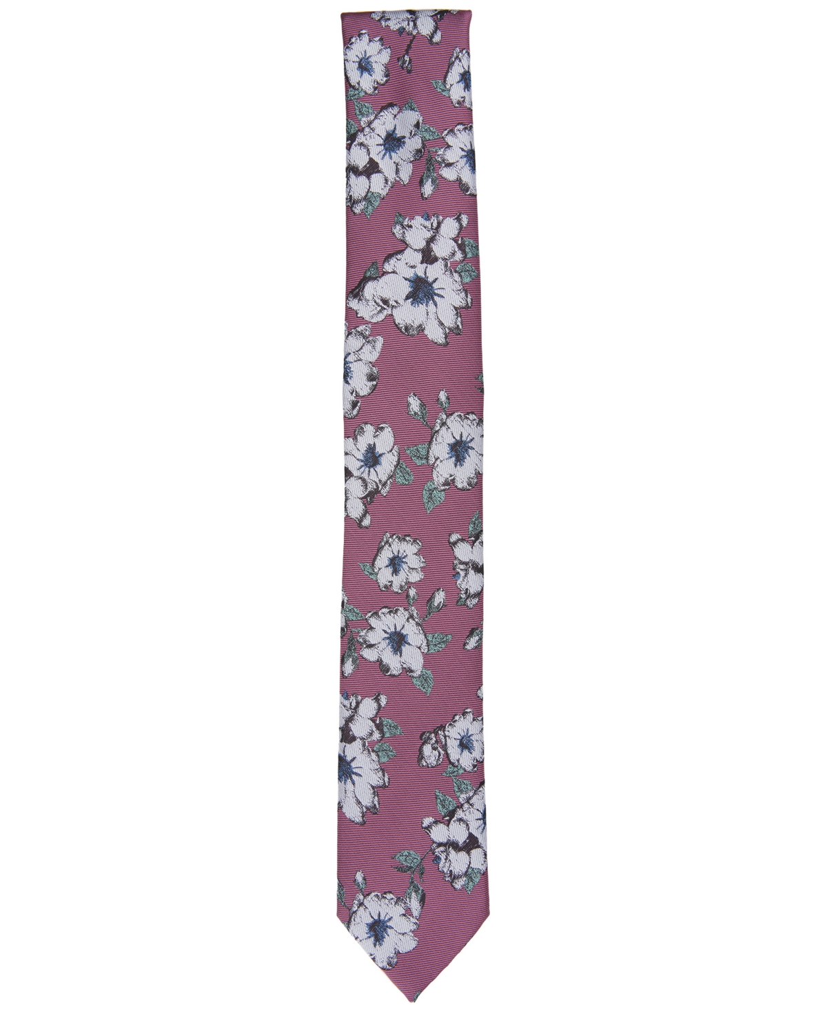 Shop Bar Iii Men's Sondley Skinny Floral Tie, Created For Macy's In Red