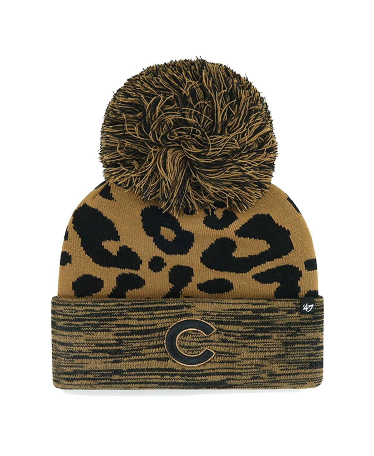 47 Brand Women's ' Chicago Cubs Leopard Rosette Cuffed Knit Hat With Pom In Brown