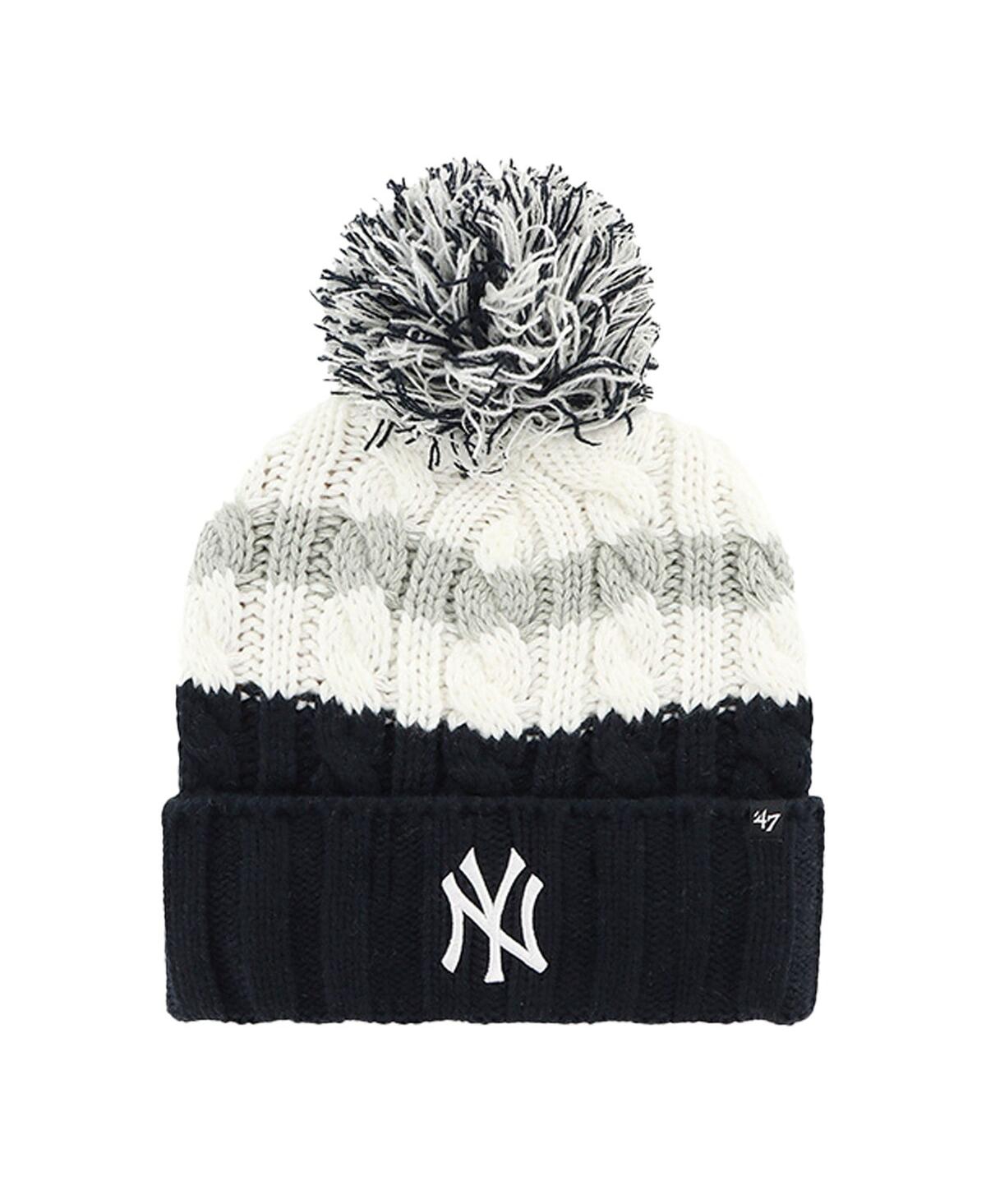 47 Brand Women's ' White, Navy New York Yankees Ashfield Cuffed Knit Hat With Pom In White,navy