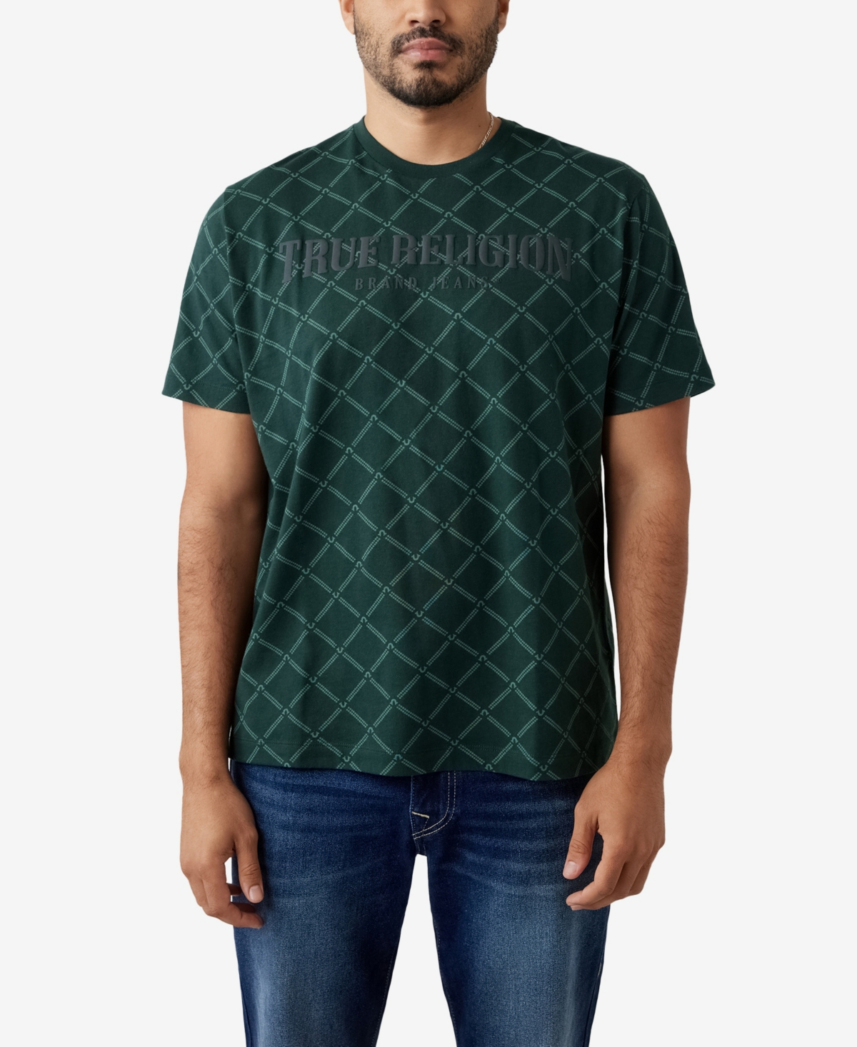 Shop True Religion Men's Monogram Arch Short Sleeve Relaxed T-shirt In Scarab