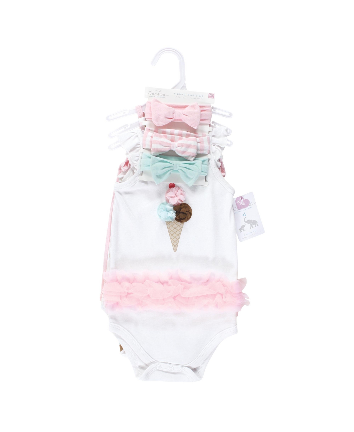 Little Treasure Baby Girls Treasure Baby Sleeveless Bodysuit and Headband Set, 6-Piece - Ice cream cone