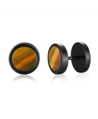 Stainless Steel Round Stone Stud Earrings