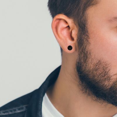 Stainless Steel Round Stone Stud Earrings