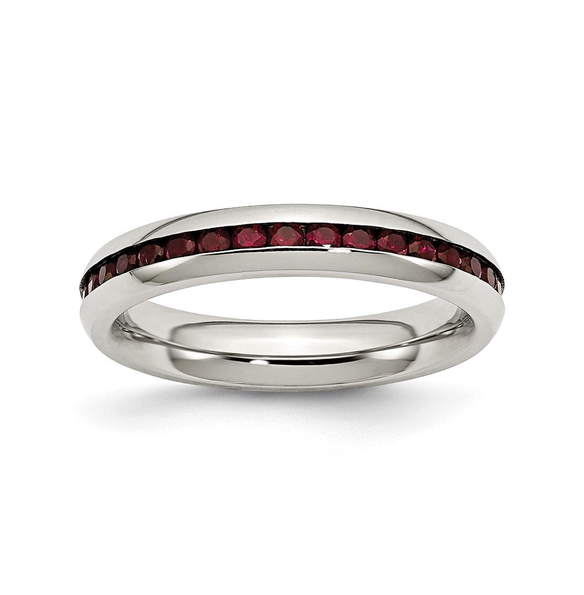 Stainless Steel Polished 4mm January Dark Red Cz Ring - White