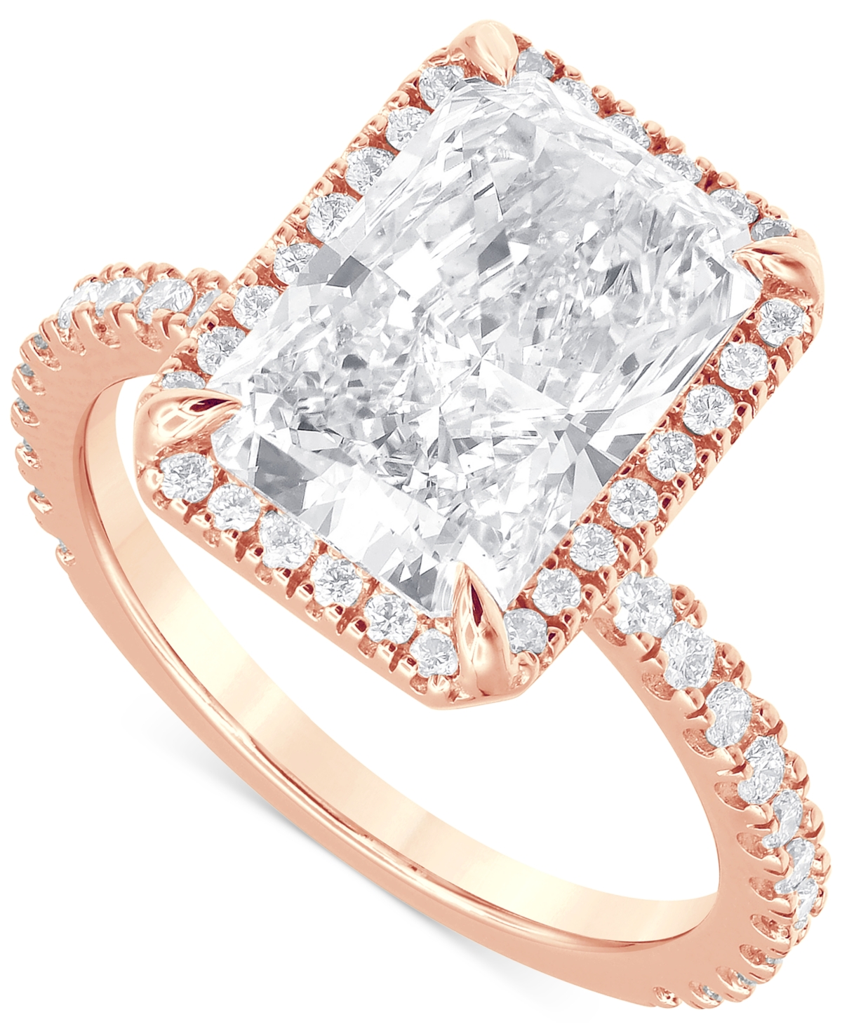 Badgley Mischka Certified Lab Grown Diamond Radiant-cut Halo Engagement Ring (4-1/2 Ct. T.w.) In 14k Gold In Rose Gold
