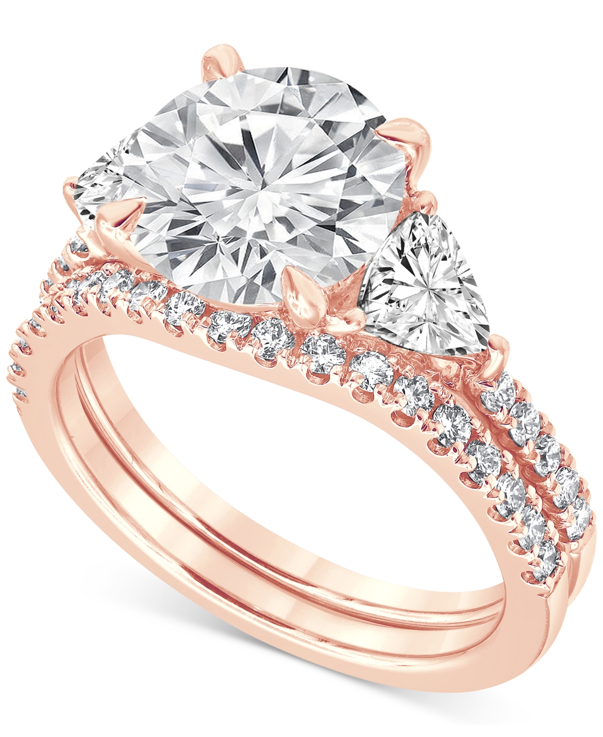 Badgley Mischka Certified Lab Grown Diamond Round Three Stone Bridal Set (4-1/4 Ct. T.w.) In 14k Gold In Rose Gold
