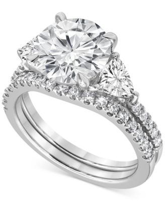 Badgley Mischka - Certified Lab Grown Diamond Round- & Trillion-Cut Bridal Set (4-1/4 ct. t.w.) in 14k Gold
