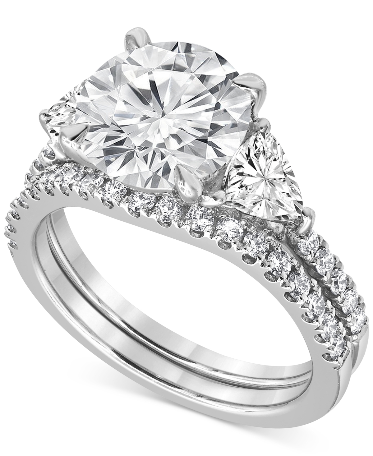 Badgley Mischka Certified Lab Grown Diamond Round Three Stone Bridal Set (4-1/4 Ct. T.w.) In 14k Gold In White Gold