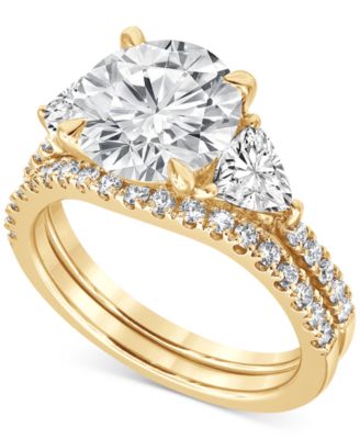 Badgley Mischka Certified Lab Grown Diamond Round Three Stone Bridal Set 4-14 ct tw in 14k Gold - Yellow Gold 7500$