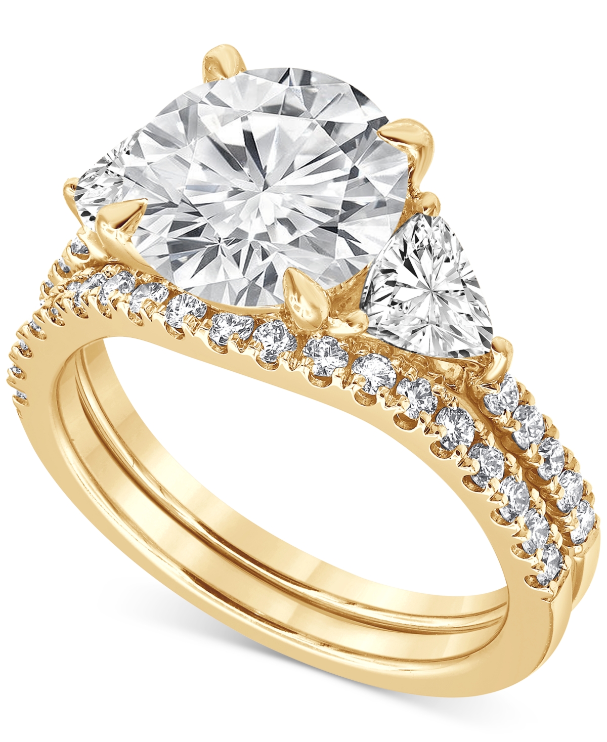 Badgley Mischka Certified Lab Grown Diamond Round Three Stone Bridal Set (4-1/4 Ct. T.w.) In 14k Gold In Yellow Gold