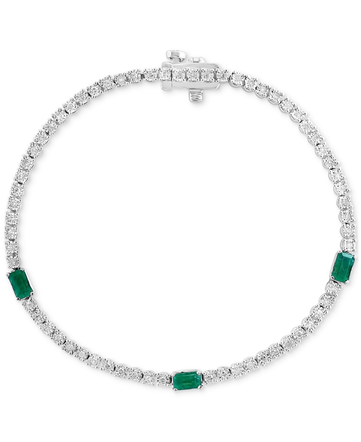 Effy Collection Effy Emerald (3/4 Ct. T.w.) & Diamond (1/2 Ct. T.w.) Tennis Bracelet In Sterling Silver