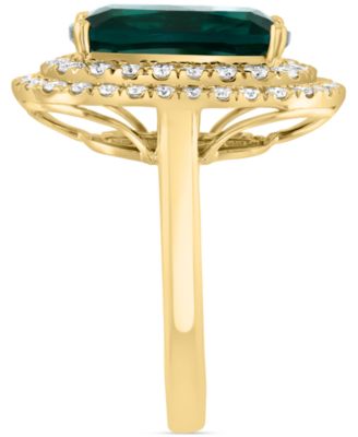 EFFY&reg; Lab Grown Emerald (4-7/8 ct. t.w.) & Lab Grown Diamond (1-1/10 ct. t.w.) Double Halo Ring in 14k Gold
