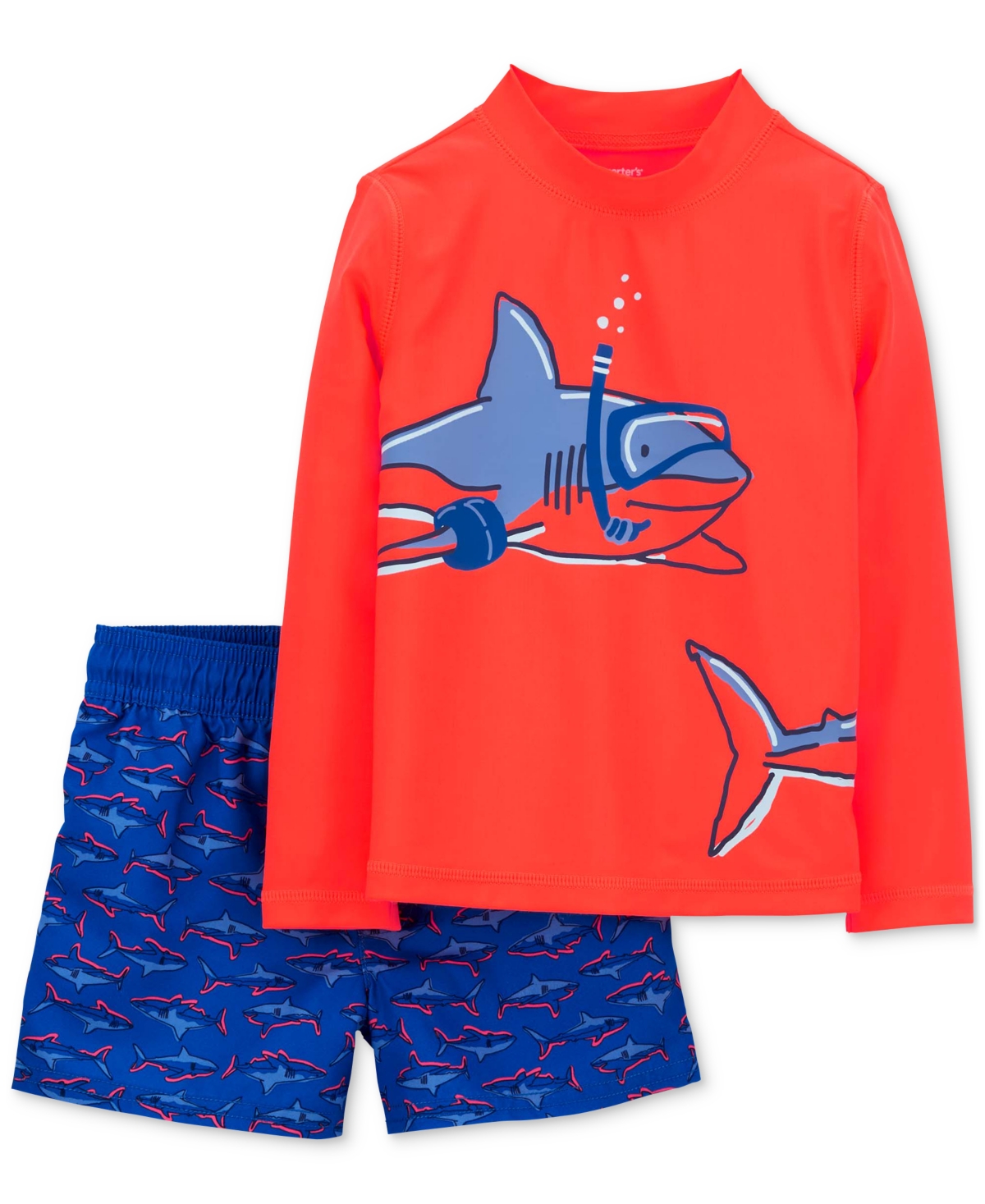 Carter's Babies' Toddler Boys Scuba Shark Rash Guard Top And Printed Swim Shorts, 2 Piece Set In Assorted