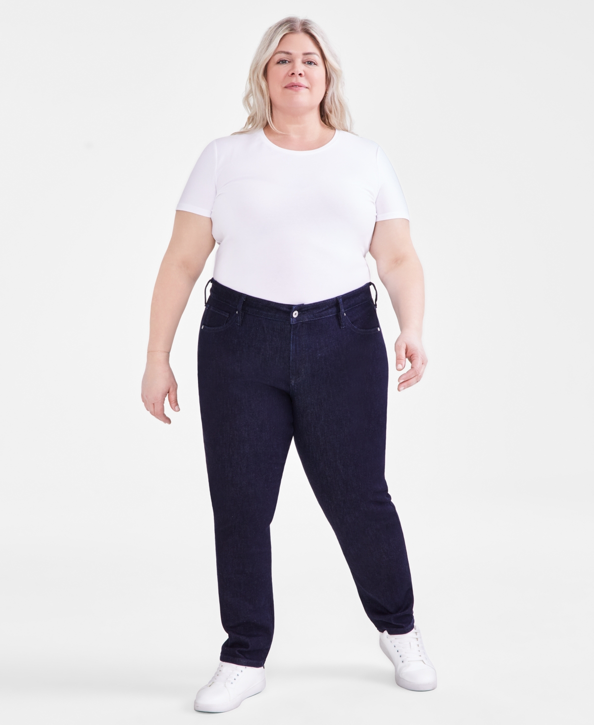 Style & Co Plus Size Mid-rise Slim-leg Stretch Jeans In Rinse