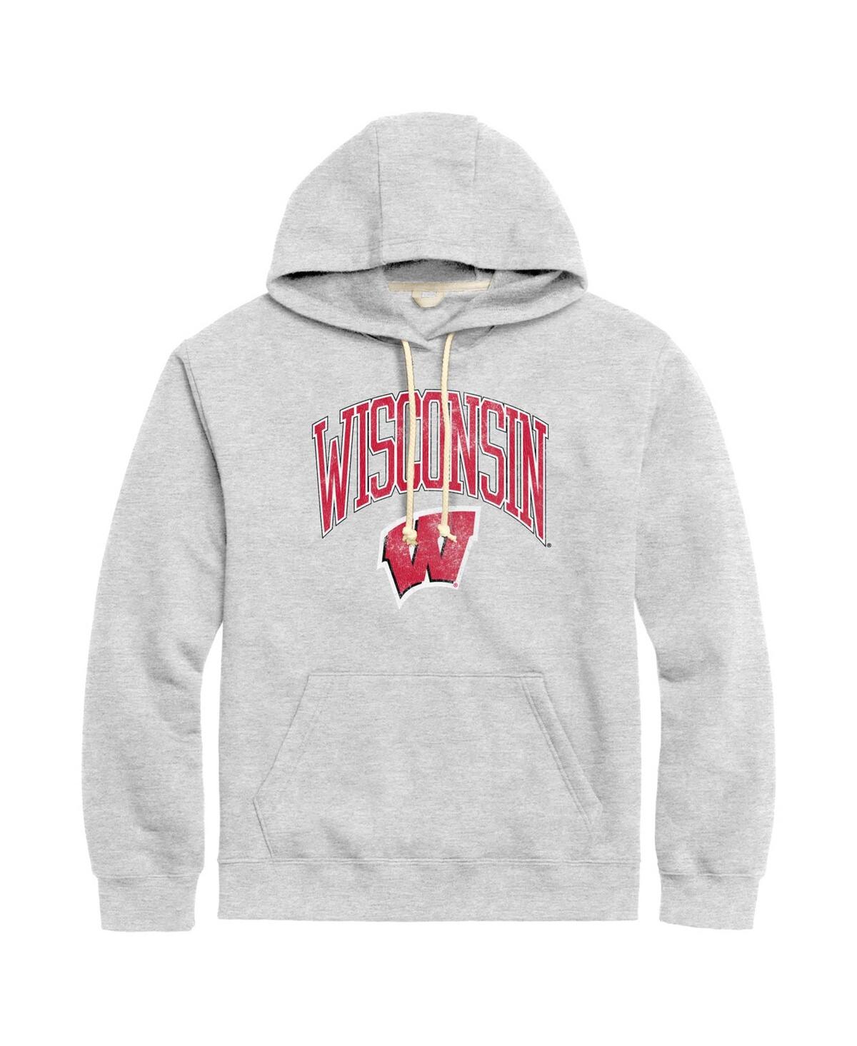 Shop League Collegiate Wear Men's  Heather Gray Distressed Wisconsin Badgers Tall Arch Essential Pullover