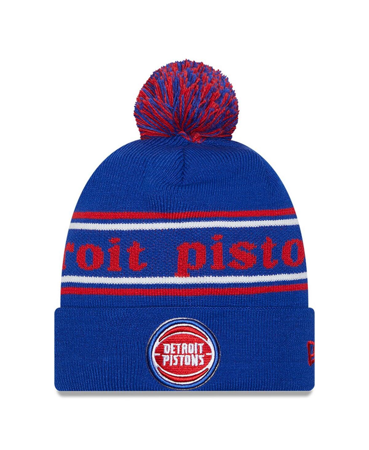 Shop New Era Men's  Blue Detroit Pistons Marquee Cuffed Knit Hat With Pom