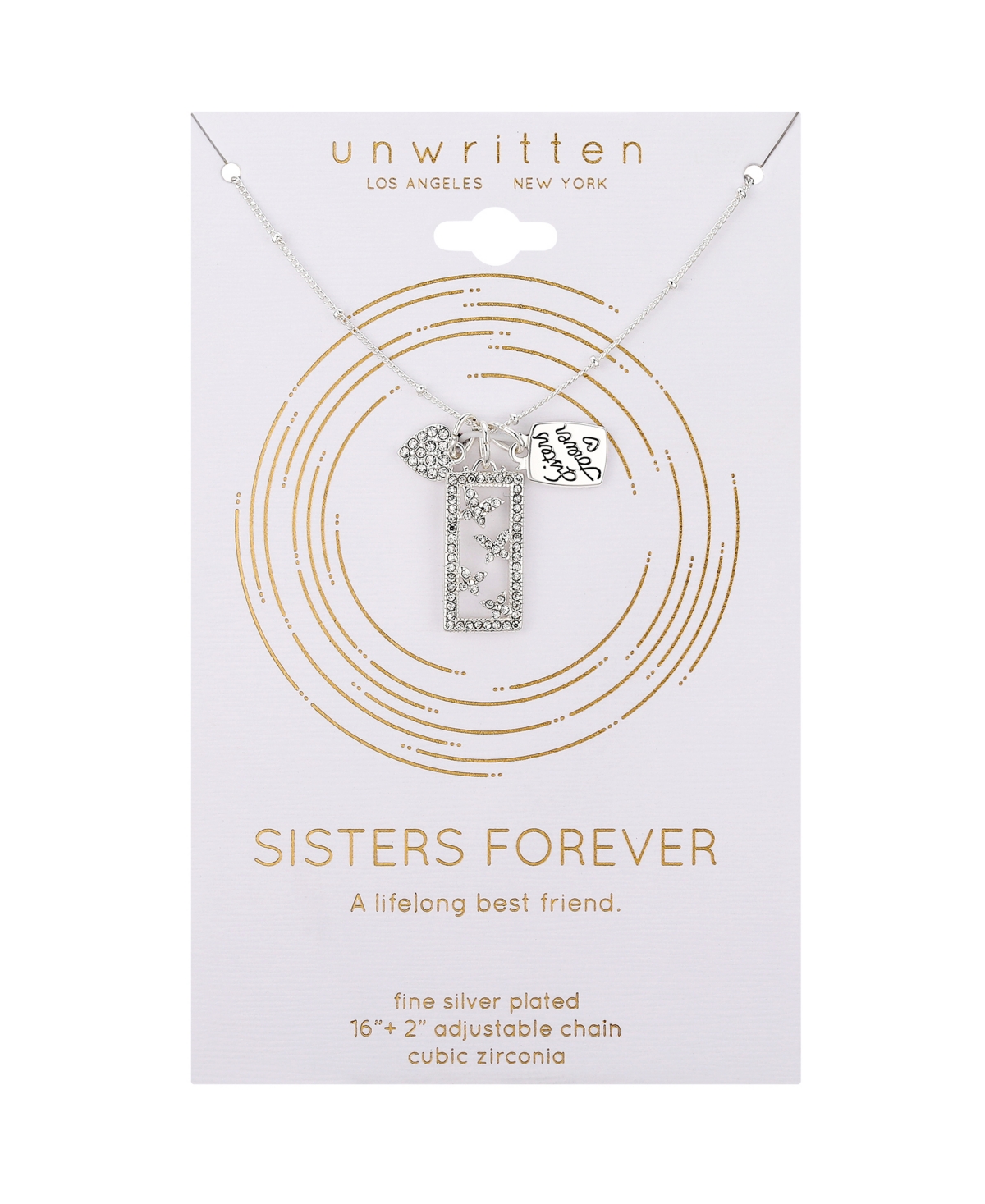 Shop Unwritten Silver-plated "sisters Forever" And Crystal Butterfly, Heart Necklace