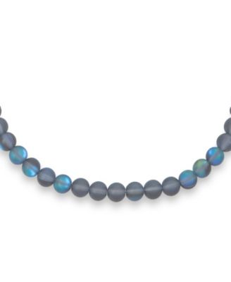 Plain Simple Changing Transcalent Created Synthetic Moonstone Round 10MM Bead Strand Necklace Silver Plated Clasp