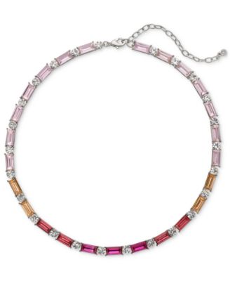 On 34th - Silver-Tone Round & Tonal Baguette Crystal Collar Necklace, 16" + 3" extender