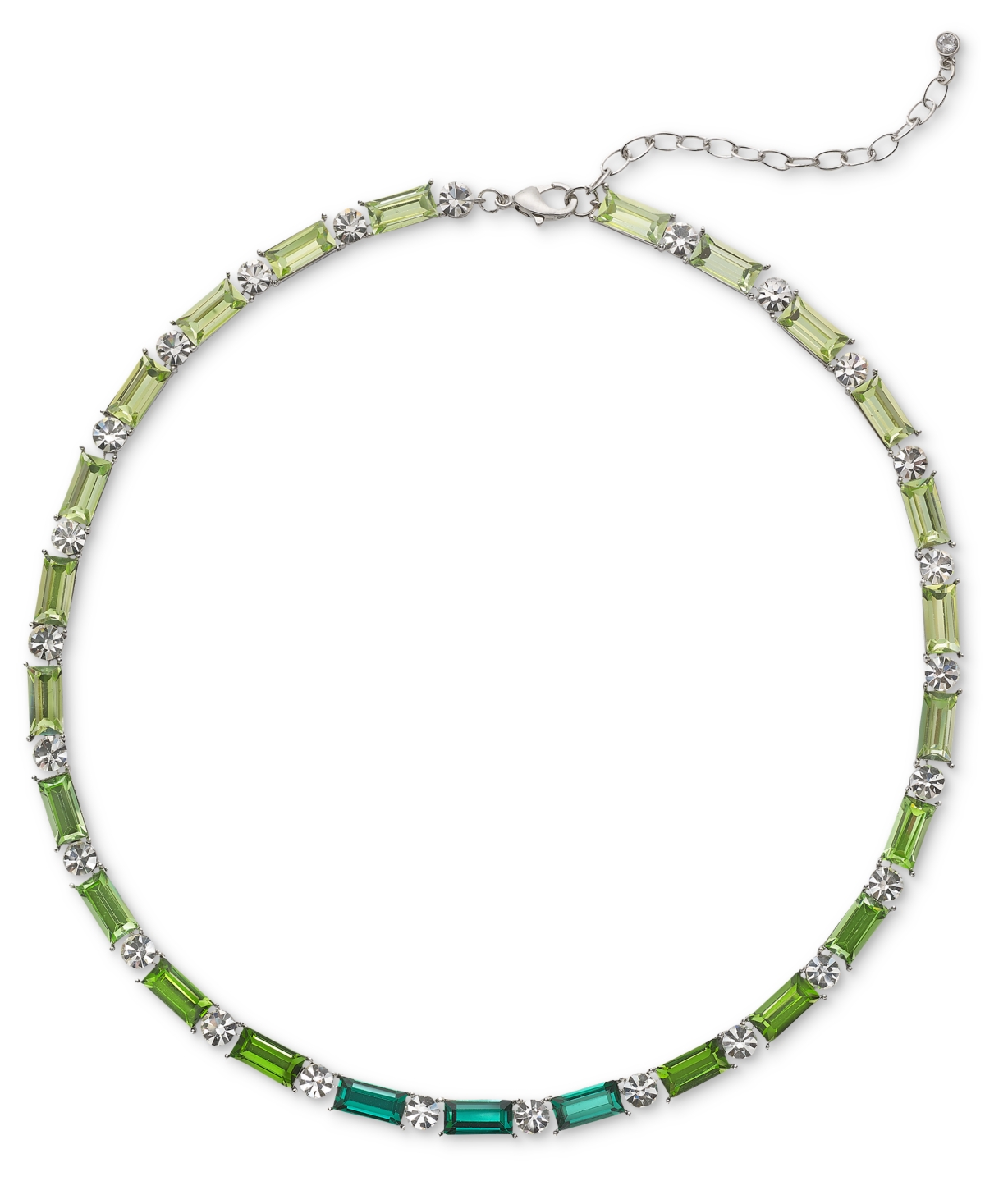 Shop On 34th Silver-tone Round & Tonal Baguette Crystal Tennis Necklace, 16" + 3" Extender, Created For Macy's In Green