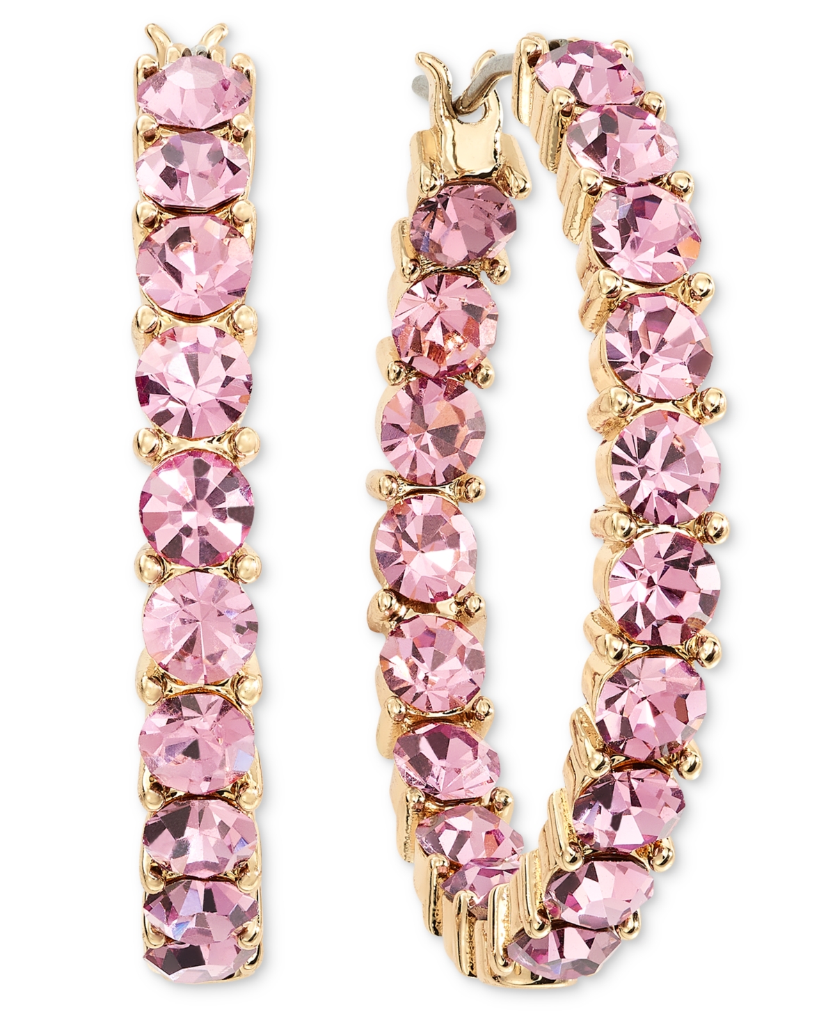 Crystal Station Medium Hoop Earrings, 1.1", Created for Macy's - Light Pink