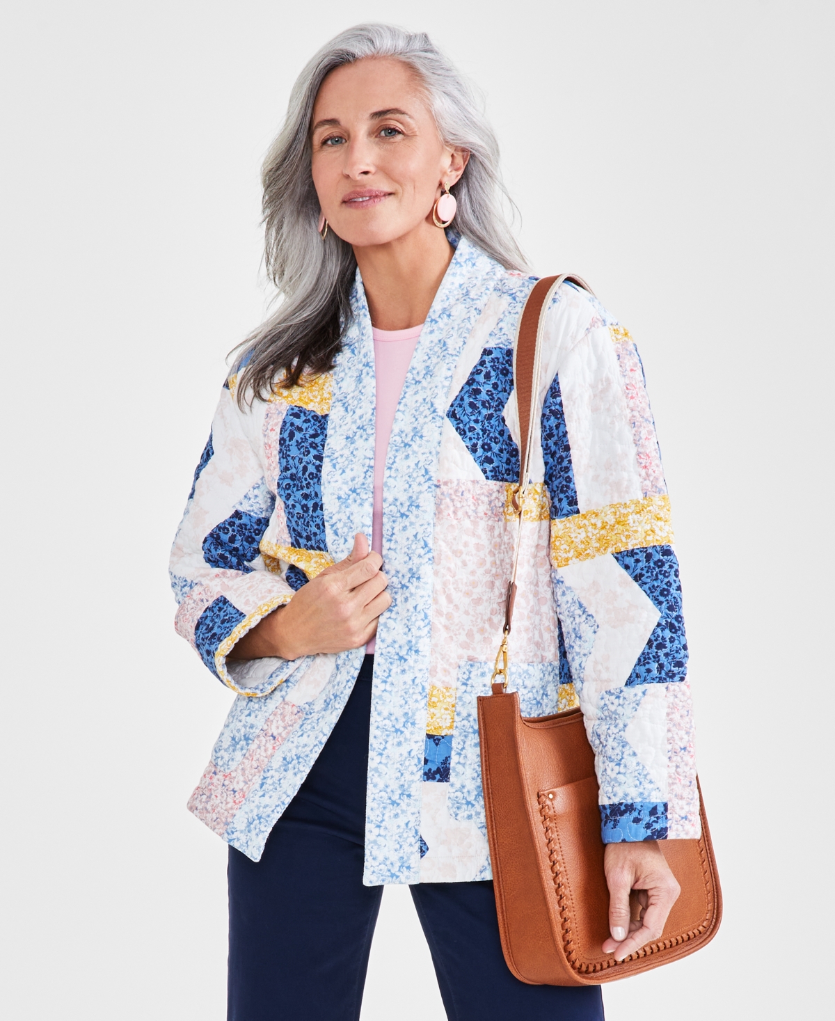 Shop Style & Co Petite Cotton Quilted Patchwork Jacket, Created For Macy's In Patchwork Blue