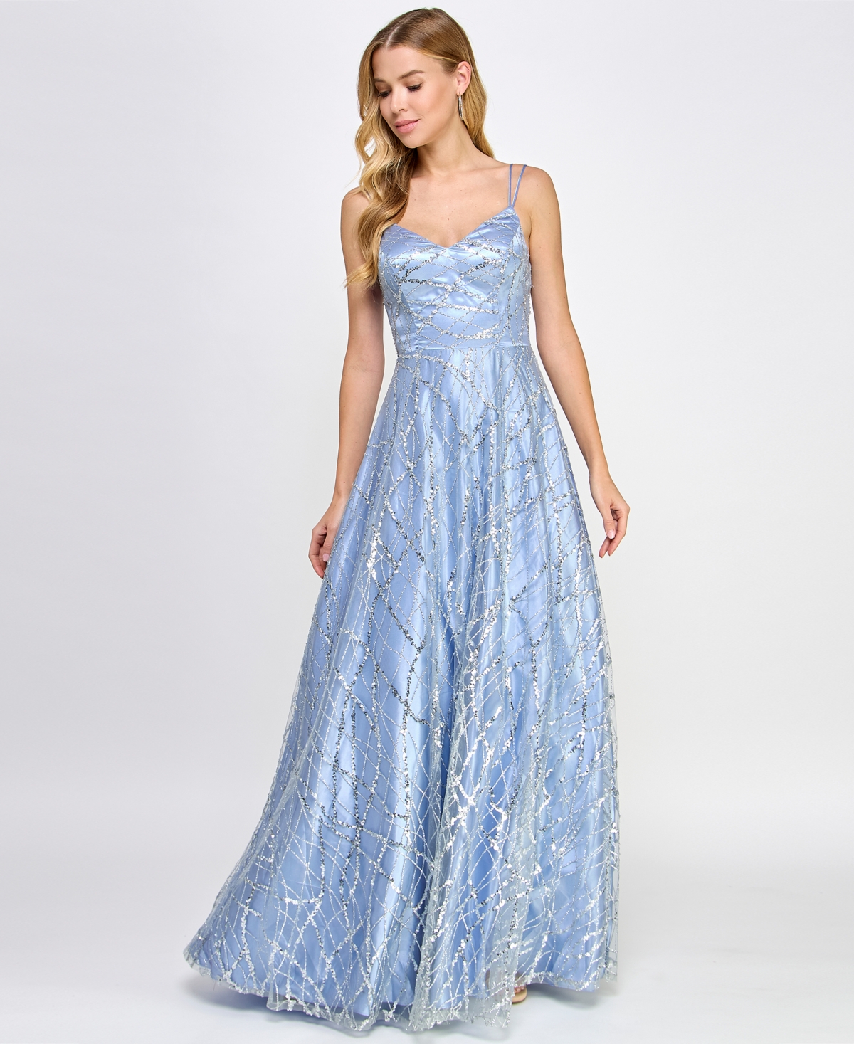 SAY YES JUNIORS' STRAPPY SEQUIN-EMBELLISHED BALL GOWN, CREATED FOR MACY'S