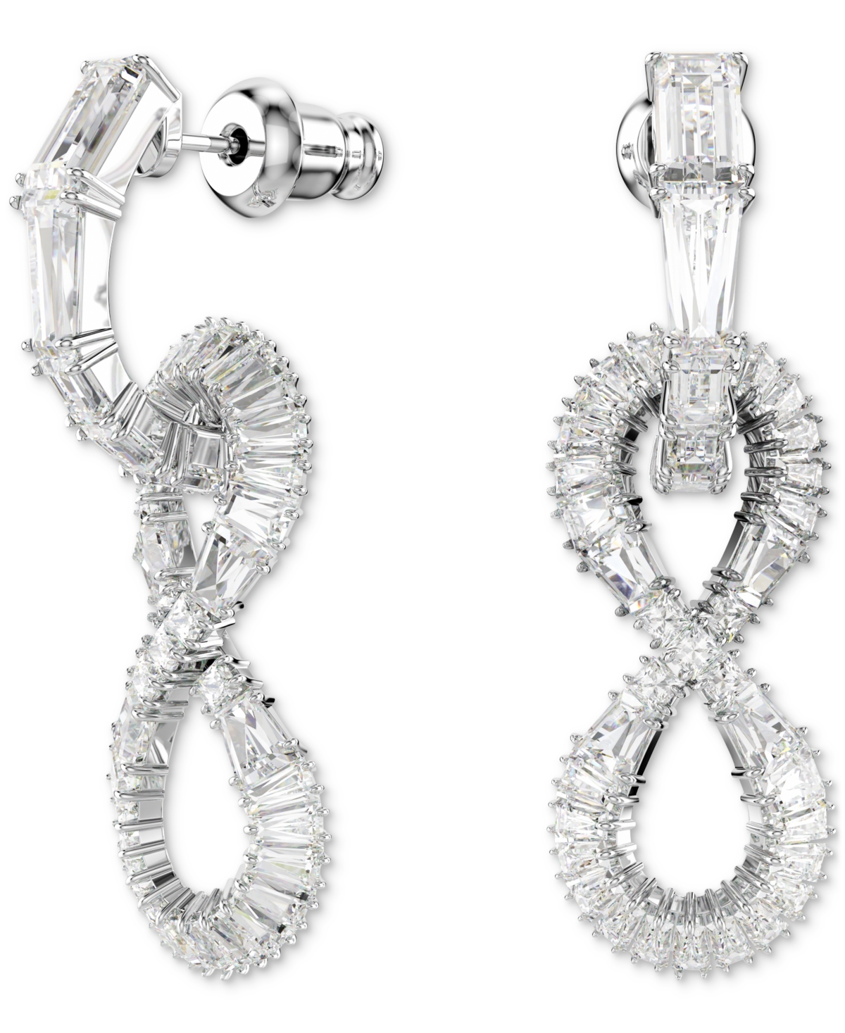 Swarovski Rhodium-plated Mixed Crystal Infinity Charm Hoop Earrings In Silver