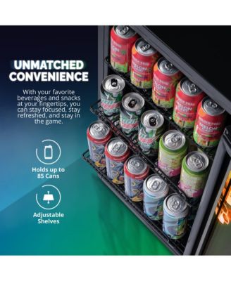 Prismatic Series 85 Can Beverage Refrigerator with RGB HexaColor LED Lights, Gaming Fridge, Mini Fridge for Game Room, Party Festive Holiday Fridge with Remote Control and Adjustable Shelves for Beer, Soda or Other Beverages / Drinks