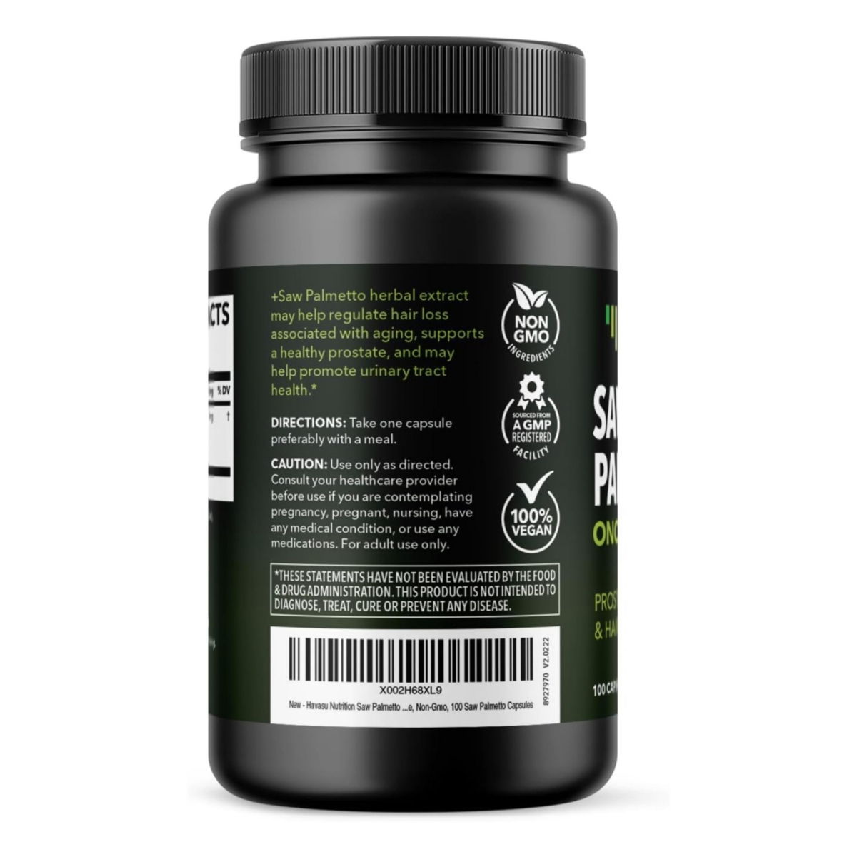 Havasu Nutrition Saw Palmetto Capsules, Prostate Supplement for Men, Reduce Balding & Hair Thinning, Dht Blocker, Havasu Nutrition, 100ct