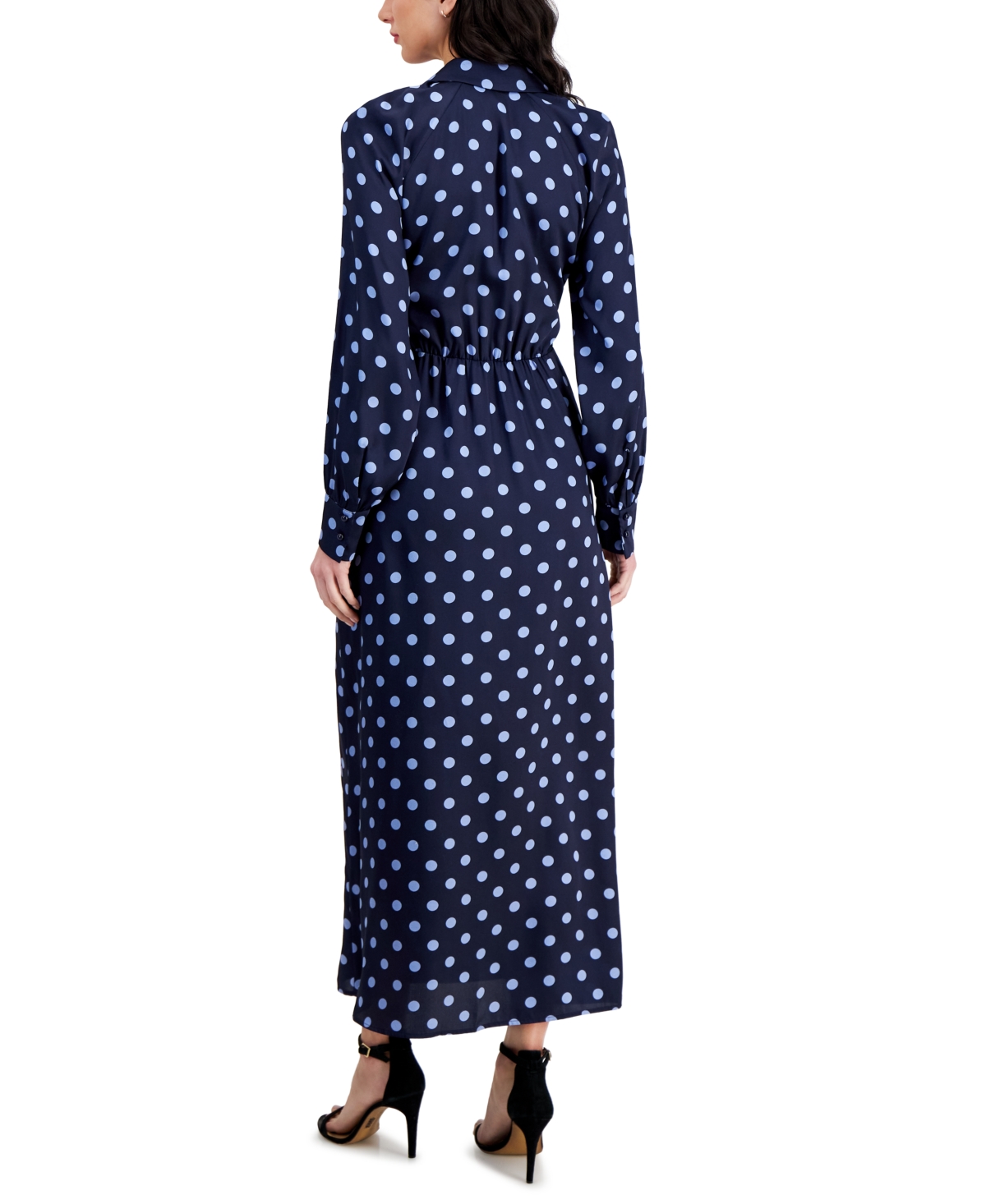 Shop Anne Klein Women's Printed Collared Faux-wrap Maxi Dress In Midnight Navy,cape Blue