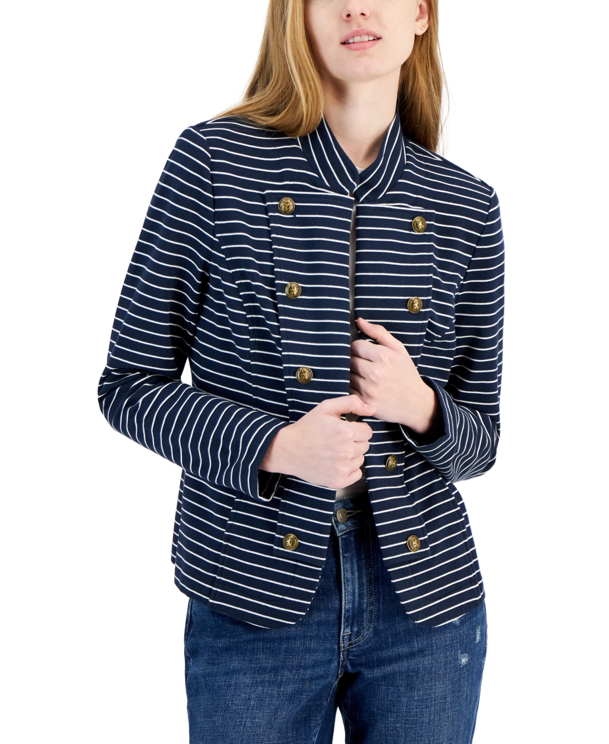 Shop Tommy Hilfiger Women's Striped Band Jacket In Blue