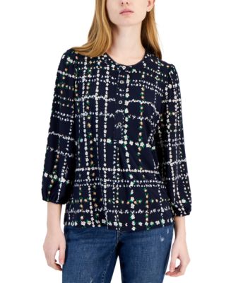 売れ筋商品|||トミー ヒルフィガー カットソー トップス レディース Plus Size Floral-Print Popover Tunic, Exclusively at Macy's Blue Multi Tommy Hilfiger Women's Floral-Print Popover Blouse - Macy's